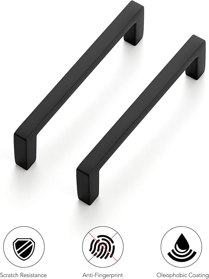 Ravinte 25 Pack Matte Black Cabinet Pulls, 3-3/4 Inch (96mm) Hole Center Slim Kitchen Handles, Square Drawer Pulls for Cabinets & Cupboards, Hardware
