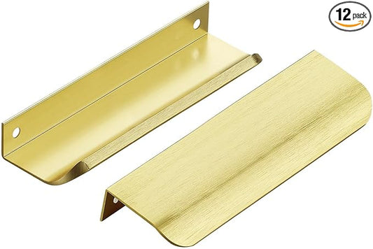 Ravinte Hardware 12 Pack Gold Cabinet Handles, 5 Inch (128mm) Finger Edge Pulls, 4 Inch Hole Center, Finger Pulls for Cabinets