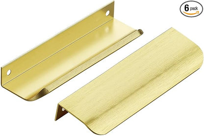 Ravinte Hardware 6 Pack Gold Cabinet Handles, 5 Inch (128mm) Finger Edge Pulls, 4 Inch Hole Center, Finger Pulls for Cabinets