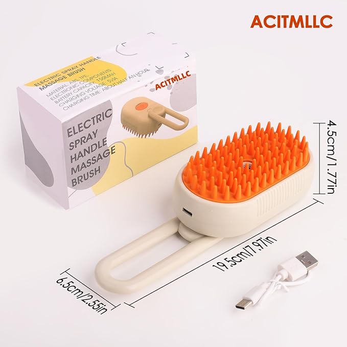 Cat Steam Brush for Shedding & Deshedding - 4-in-1 USB Rechargeable Pet Hair Removal Comb with Water Tank, for Indoor Long/Short Haired Cats & Dogs, Grooming Massage & Cleaning (Khaki)-Mewly Pet