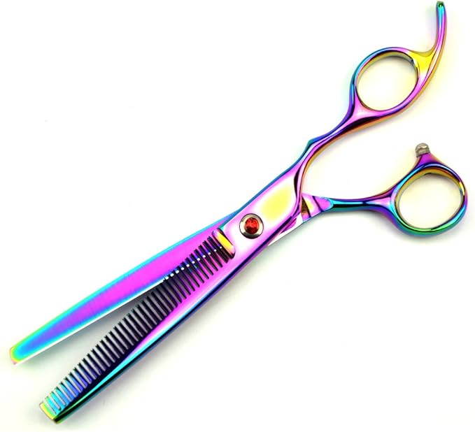 LILYS PET Professional PET Grooming scissors Kit,Coated Titanium,Sharp and Strong Stainless Steel Blade for Dogs Cats Hair Cutting,3 Pieces of Scissors with a Comb and a Case (7.0 inches, Rainbow)-Mewly Pet