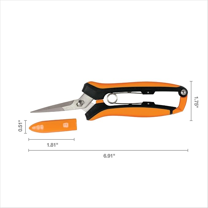 Fiskars Curved Micro-Tip Pruning Snips - 6" Garden Shears with Sheath and SoftGrip Handle - Yard and Garden Tools - Orange/Black-Mewly Pet