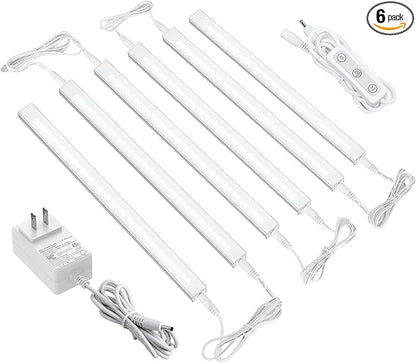 ASOKO Dimmable Led Under Cabinet Lighting for Kitchen - 6 Pcs 12 inches Linkable Led Counter Light Bars, Cold White 5000K,DC24V,18W