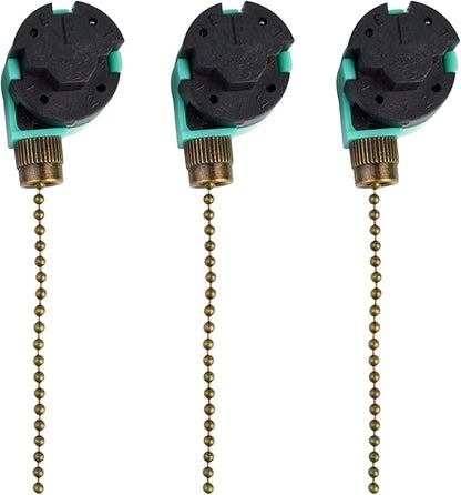 3 Pack Ceiling Fan 3 Speed 4 Wire Zing Ear ZE-268S6 Pull Chain Switch Replacement for Fan Light, Wall Lamps, Cabinet Light (Bronze)