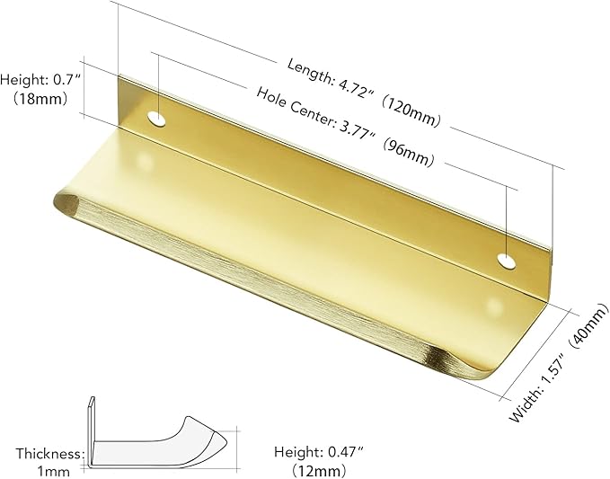 Ravinte Hardware 20 Pack Gold Cabinet Handles, 4.75 Inch (120mm) Finger Edge Pulls, 3.75 Inch Hole Center, Finger Pulls for Cabinets
