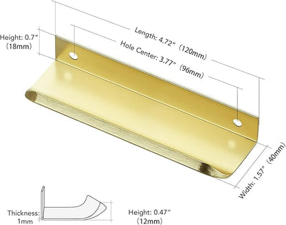 Ravinte Hardware 12 Pack Gold Cabinet Handles, 4.75 Inch (120mm) Finger Edge Pulls, 3.75 Inch Hole Center, Finger Pulls for Cabinets