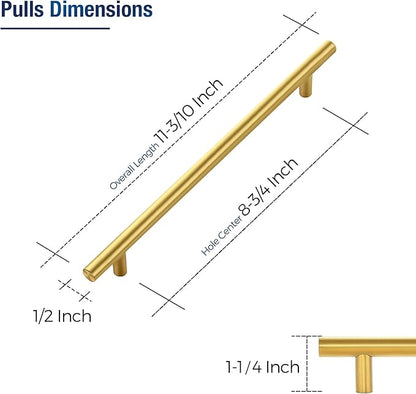 JOY DECOR 45 Pack Cabinet Handles, Gold Cabinet Pulls, 8-3/4 in Hole Center Kitchen Cabinet Handles, Stainless Steel T Bar Handles for Dresser Drawers