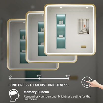 36X36 Inch LED Bathroom Mirrors,Gold Framed Dimmable Lighted Mirror for Wall, Bathroom Vanity Mirror with Lights, Anti Fog Design&6000K&Touch Switch