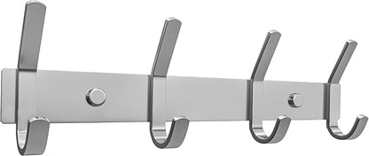 Coat Rack Wall Mount – Brushed Nickel 12 Inch Stainless Steel Hook Rail with 4 Heavy Duty Double Coat Hooks – Wall Mounted Coat Hanger for Entryway, Bathroom, Bedroom, Towel, Hat Organizer