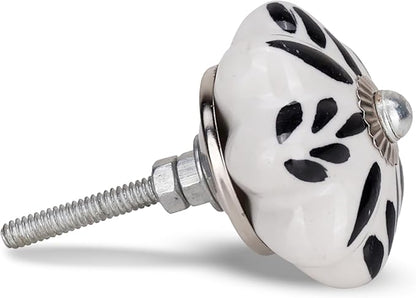 Black & White Cabinet Knobs Ceramic Assorted knobs for Drawers Cupboard and Wardrobe Furniture Door Pull Handles for Dresser Kitchen Wardrobes Boho Home Interior Decor - Pack of 25