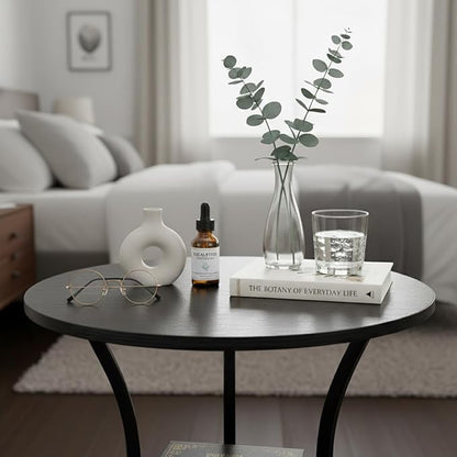 Dulcii Small Round End Table for Narrow and Small Space, 3-Tier Round Accent Couch Beside Table, Modern Side Table Corner Sofa Table Nightstand for Living Room Bedroom,Black