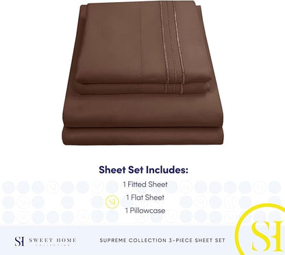 Twin Sheets - Breathable Luxury Sheets with Full Elastic & Secure Corner Straps Built In - 1800 Supreme Collection Extra Soft Deep Pocket Bedding Set, Sheet Set, Twin, Brown