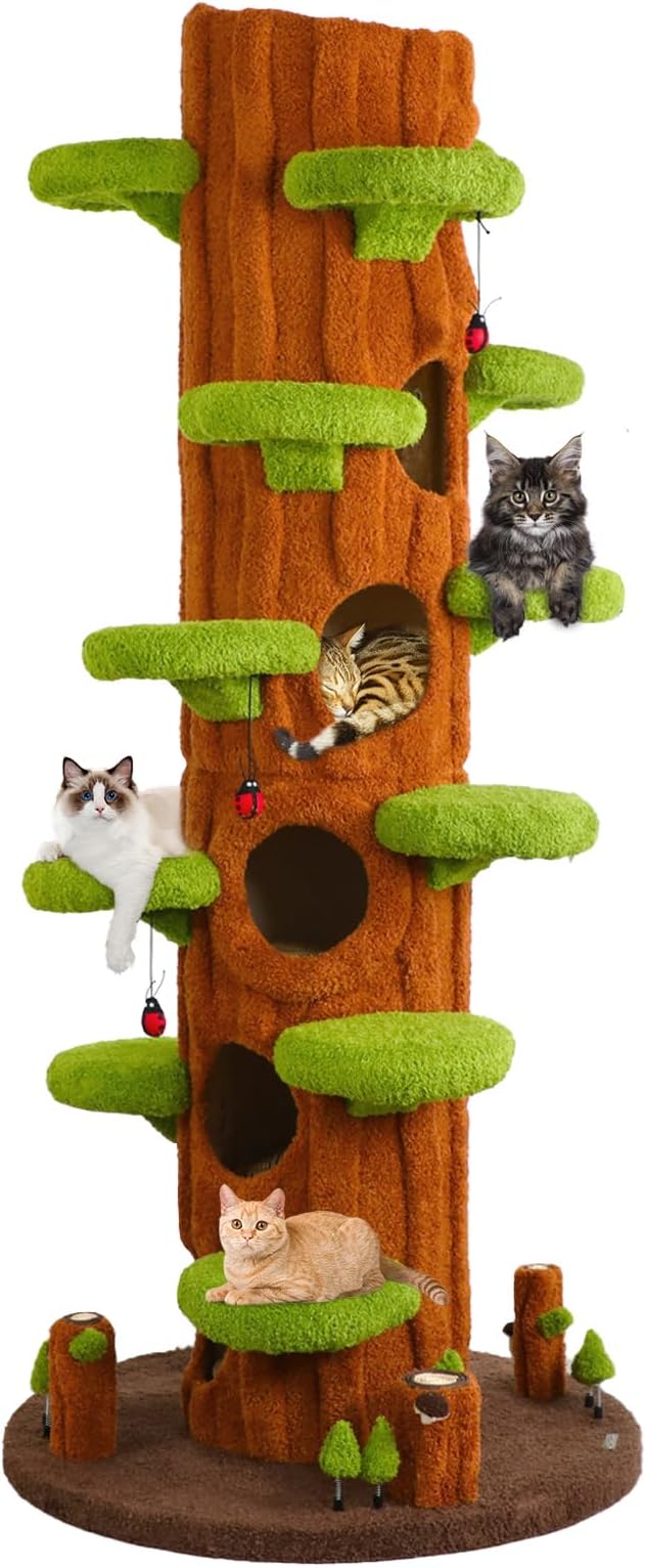 Extra Large Cat Tree Tower,90.55" Tall Forest Theme Cat Condo for Indoor Cats,Multi-Level Luxury Huge Cat Condo with Scratching Mats,Removable Mats,Heavy Duty House with Toys for Multi-Cat Household-Mewly Pet