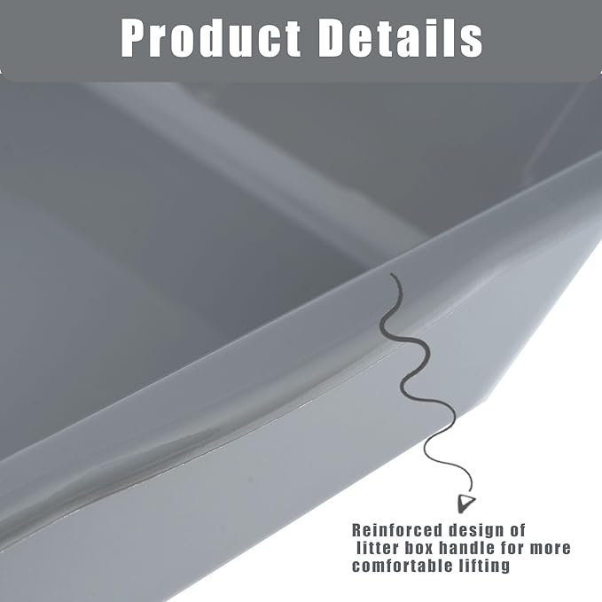 2 Pack of Extra Large Cat Litter Box (ABS Material), Low Entry Senior Litter Pen for Geriatric Kitty Big Cats, Jumbo Pet Safe Litter Boxes Tray for Indoor Pets Potty (Gray, 24" L x 20" W)-Mewly Pet