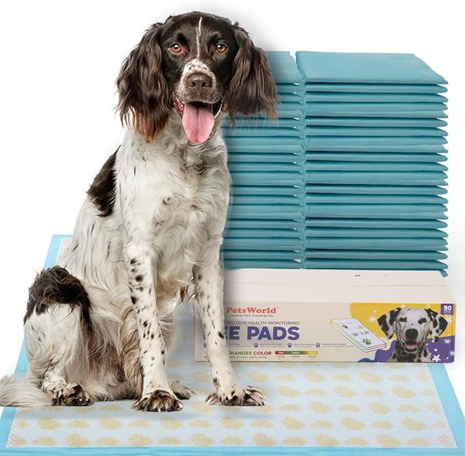 PETSWORLD Giant Dog Potty Pads, Odor-Eliminating, 36" x 36", Ultra Absorbent 5-Layer Leak-Proof Training Pads for Dogs & Cats (36x36 Health Indicating, 50 Count)-Mewly Pet