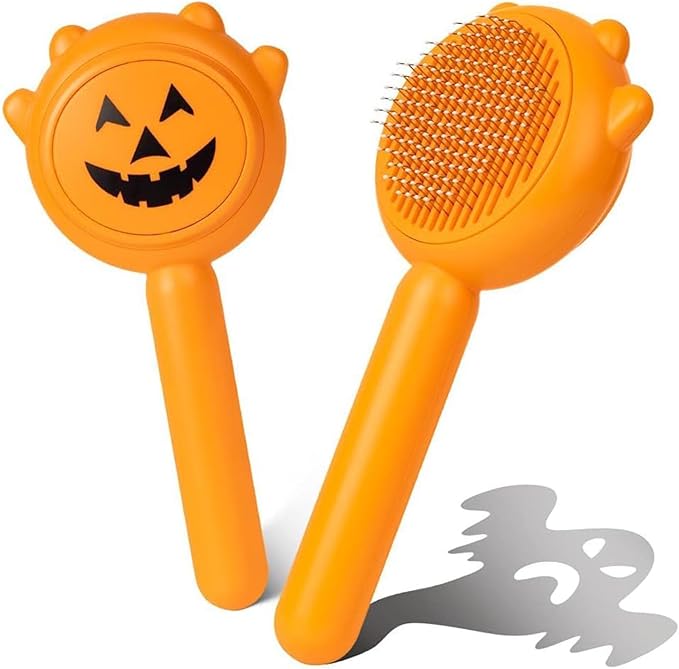 Self-Cleaning Dog & Cat Slicker Brush, Skin Friendly Deshedding Grooming Tool for Long or Short Haired Dogs Cats Rabbits, Dog Shedding Brush with Release Button - Pumpkin-Mewly Pet