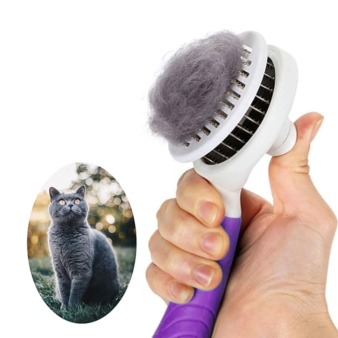 Cat Self Cleaning Slicker Brush, Pets Skin Friendly Grooming Brushes for Shedding Dogs Cats Hair Easy to Remove Loose Undercoat with Long or Short Hairs Pet Massage Tool for All Hair Type- UPGRADED-Mewly Pet