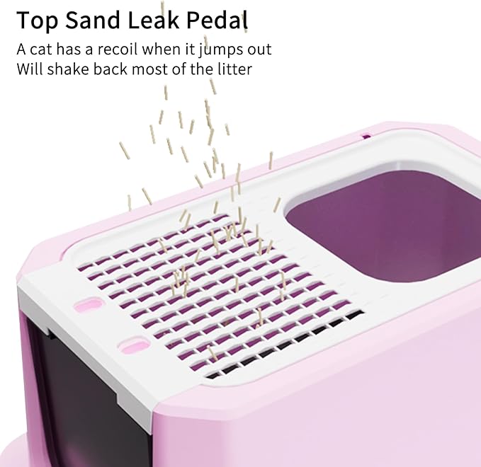 RIZZARI Stainless Steel Cat Litter Box, Semi-Enclosed with Raised Edges, Anti-Leakage & Odorless, Large for Small to Large Cats (Deep Pink, 23.8" L*15.9" W*18" H)-Mewly Pet