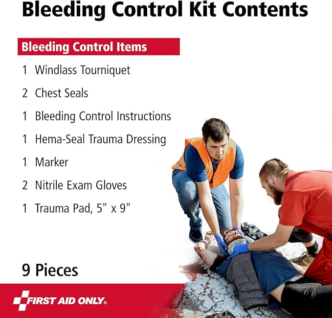 First Aid Only 91481 Critical Essentials Bleeding Control Kit for Chest & Limb Wounds, 9 Pieces-Mewly Pet
