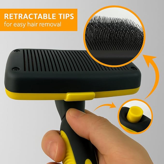 Self-Cleaning Grooming Brush for Dogs and Cats, Retractable Bristles for Easy Hair and Fur Removal - 7.5" Size-Mewly Pet