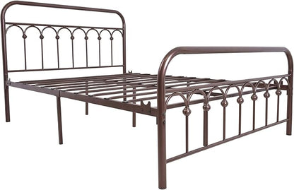 YALAXON Vintage Sturdy Full Size Metal Bed Frame with Headboard and Footboard Basic Bed Frame No Box Spring Needed，Antique Brown
