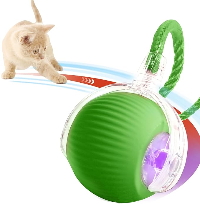 Interactive Cat Toys for Indoor Cats, Rechargeable 360° Automatic Moving Cat Toy for Bored Indoor Adult Cats, 2025 Upgraded Chase Motion Activated Kitten Toys - Green-Mewly Pet