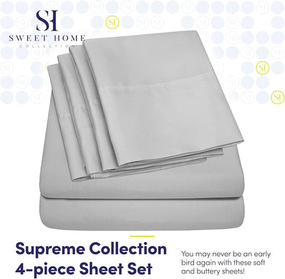 Twin XL Size Bed Sheets - 4 Piece 1500 Supreme Collection Fine Brushed Microfiber Deep Pocket Twin X-Large Sheet Set Bedding - 1 EXTRA PILLOW CASES, GREAT VALUE, Twin XL, Silver