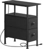 HOOBRO End Table with Charging Station, Narrow Side Table with 2 Fabric Drawers, Skinny Nightstand with Storage, Slim Bedside Table for Bedroom, Living Room, Small Spaces, Black BB487UBZ01