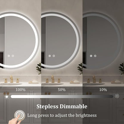 WallBeyond LED Bathroom Mirror with Lights, 28'' Round Light Up Bathroom Mirror for Wall with Front and Backlit, Anti Fog Led Mirror for Bathroom, 3 Colors and Dimmable Light