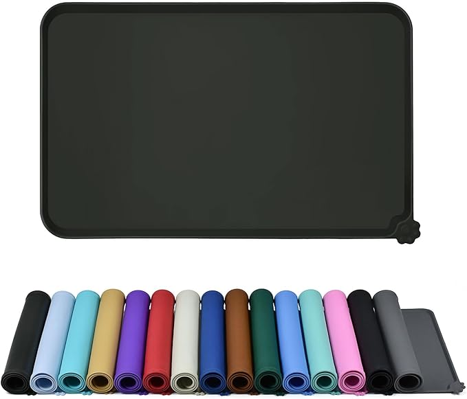 Waterproof Pet Feeding Mat with High Raised Edges, Heavier and Thicker Placemats for Cat Dog Water Bowl with BPA Free, Dogs Cats Food Mats for Messy Drinkers to Prevent Spill and Protect Floors-Mewly Pet