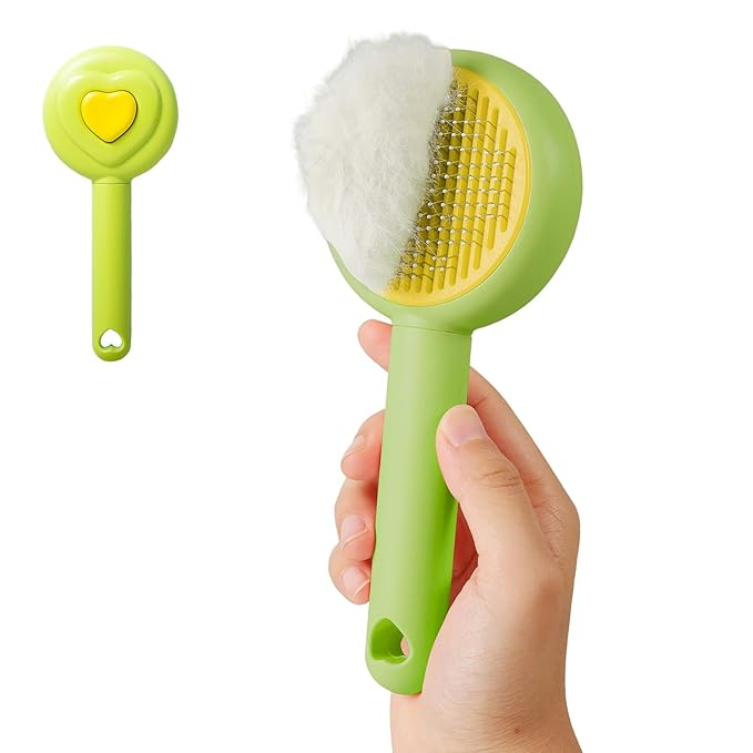 New cat brush&dog brush,pet hair brush with Self Cleaning Button Easy to remove loose undercoat，Needle-tip massage beads, no harm to the skin,Lovely Heart Series(Green)-Mewly Pet