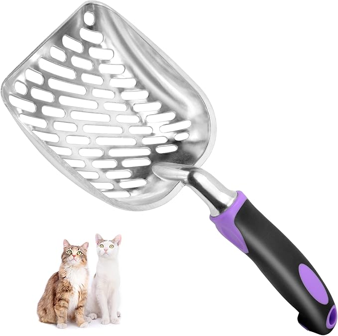 Cat Litter Scoop-Metal Cat Scooper-Long Handle Scoop,Cat Scooper-Poop Sifting-Mesh Shovel-Suitable for Cat Litter Box (Purple)-Mewly Pet