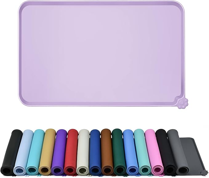 Waterproof Pet Feeding Mat with High Raised Edges, Heavier and Thicker Placemats for Cat Dog Water Bowl with BPA Free, Dogs Cats Food Mats for Messy Drinkers to Prevent Spill and Protect Floors-Mewly Pet