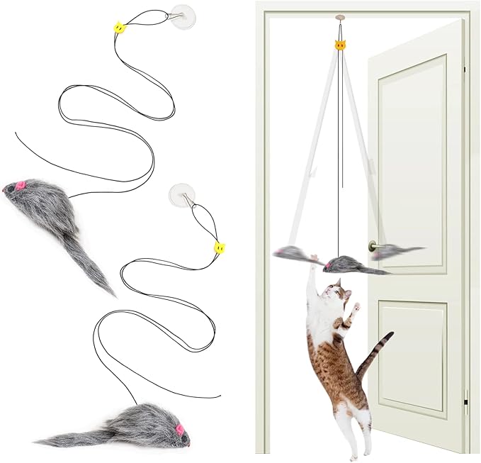 Hanging Cat Toy - 2PCS Interactive Cat Feather Toys for Mental Physical Stimulation, Retractable Teaser Kitten Toys for Indoor Cats Play Chase Exercise, Boredom Buster with Mouse-Mewly Pet