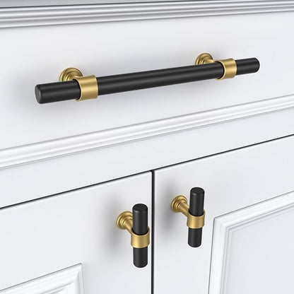 goldenwarm 10 Pack Black and Gold Cabinet Pulls 4 Inch Kitchen Cabinet Handles Black Kitchen Drawer Pulls for Dresser Bathroom Modern Hardware,Zinc Alloy Base