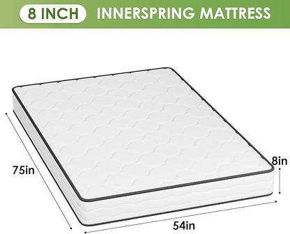 PayLessHere | 8 Inch Full Mattress | Medium Firm Hybrid Mattress | White | with High-Density Foam and Breathable Cover | Pocket Spring Design, Pressure Relief | Bed in a Box, CertiPUR-US Certified