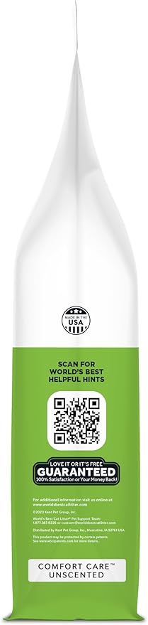 WORLD'S BEST CAT LITTER Comfort Care Unscented, 32-Pounds - Natural Ingredients, Quick Clumping, Flushable, 99% Dust Free & Made in USA - Long-Lasting Odor Control & Easy Scooping-Mewly Pet