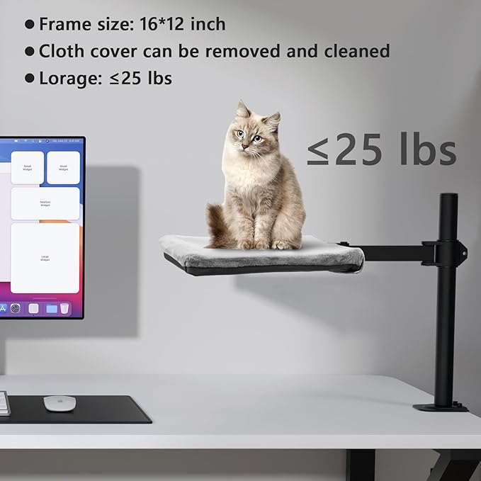 Cat Desk Bed - Perfect Cat Hammock for Your Desk Perch Adjustable Steel Frame Soft Fabric Removable Washable 16 inch Unique and Modern cat Furniture-Mewly Pet