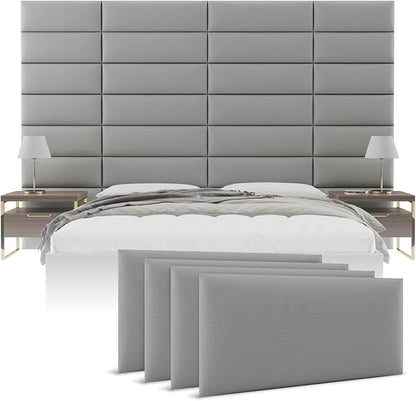 Vänt Upholstered Wall Panels - King/Cal King Size Wall Mounted Headboards - Vintage Leather Light Grey - Twin/King - Set of 4 Panels (Each Individual Panel 39"x11.5")