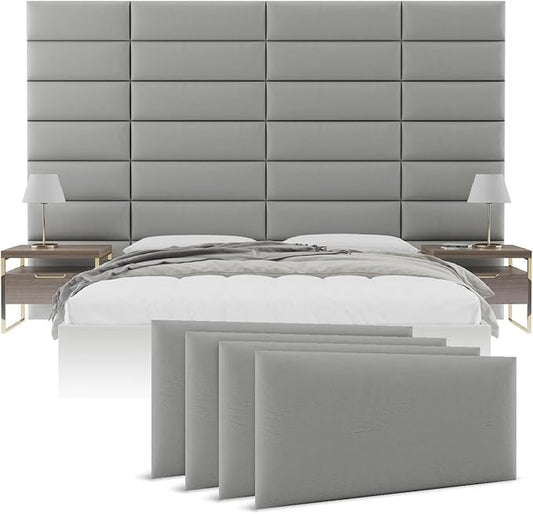 Vänt Upholstered Wall Panels - King/Cal King Size Wall Mounted Headboards - Vintage Leather Light Grey - Twin/King - Set of 4 Panels (Each Individual Panel 39"x11.5")