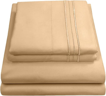 King Size Sheets - Breathable Luxury Bed Sheets with Full Elastic & Secure Corner Straps Built In - 1800 Supreme Collection Extra Soft Deep Pocket Bedding Set, Sheet Set, King, Camel