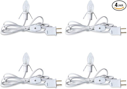Accessory Cord with Light Bulb - 6ft Salt Lamp Cord with On/Off Switch for Christmas Village Houses, Night Lights, Halloween Pumpkin, Blow Molds, Ceramic Trees, Craft Projects, UL-Listed, 4 Pack
