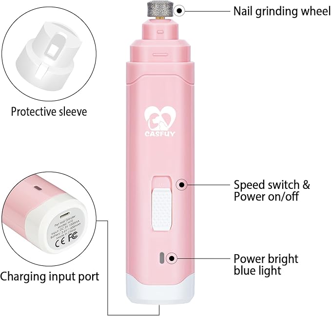 Casfuy Dog Nail Grinder Upgraded - Professional 2-Speed Electric Rechargeable Pet Nail Trimmer Painless Paws Grooming & Smoothing for Small Medium Large Dogs & Cats-Mewly Pet