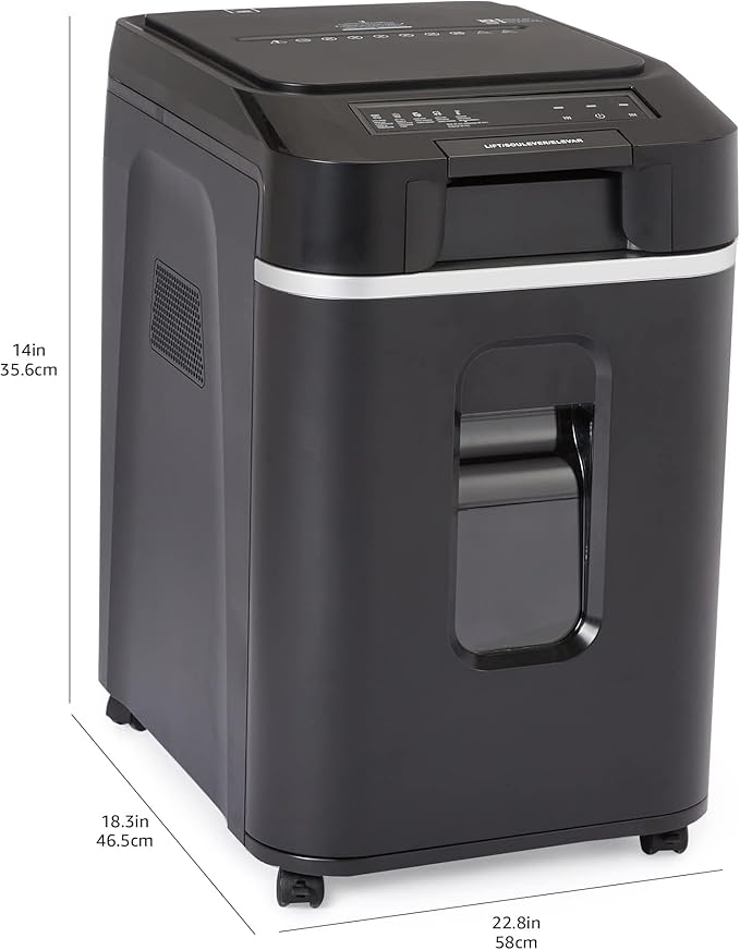 Amazon Basics 200-Sheet Auto Feed Cross Cut Paper Shredder with Pullout Basket, Black-Mewly Pet