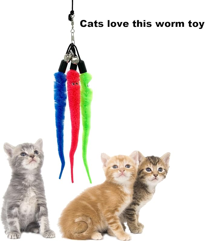 Cat Worm Toy Refills, 20 Pieces Cat Wand Attachments Worms Toy for Indoor Cats (A)-Mewly Pet