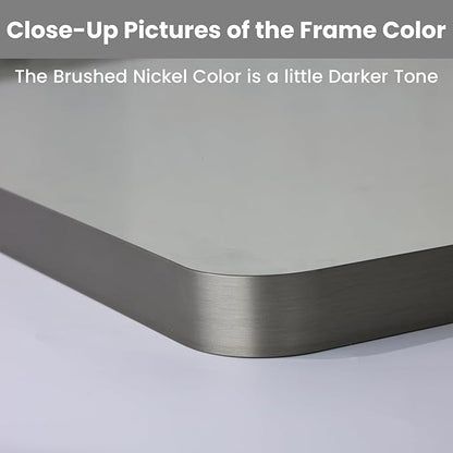 LOAAO 77X36 Inch Brushed Nickel Bathroom Mirror, Rounded Rectangle Silver Metal Frame Mirror, Brushed Nickel, Anti-Rust, Hangs Horizontally or Vertically