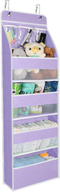 Univivi 5-Shelf Fabric Door Storage Over Door Hanging Organizer with 4 Large Pockets and 3 Small PVC Pockets Nursery Closet Cabinet Wall Mount Hanging Storage Organizers for Baby Nursery (Purple)