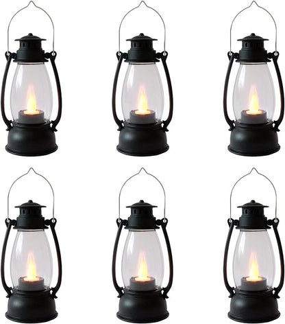 (12 Pcs-5.1in) Mini Lanterns for Vintage Western Christmas Decor, Lightweight Portable Small LED Lanterns Decorative Indoor & Outdoor Hanging Ornaments for Weddings Party Halloween Decorations