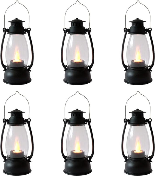 (12 Pcs-5.1in) Mini Lanterns for Vintage Western Christmas Decor, Lightweight Portable Small LED Lanterns Decorative Indoor & Outdoor Hanging Ornaments for Weddings Party Halloween Decorations