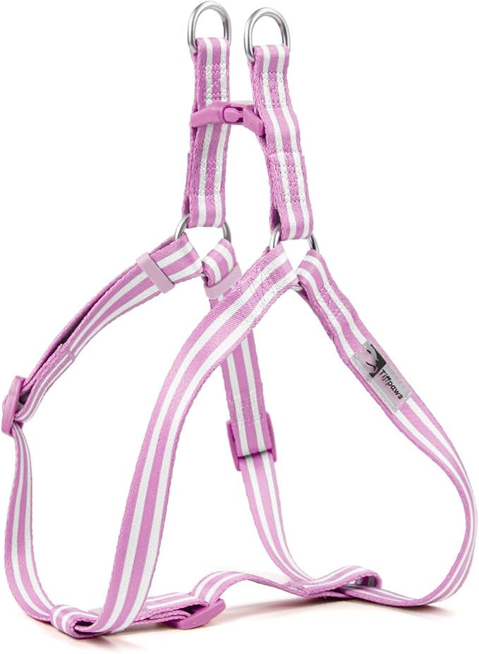 Stripe Step in Dog Harness for Small Dogs, Freedom Nylon Dog Halter Vests, Lightweight and Escape Proof Puppy Harness, Quick Fits for Small Medium and Large Dogs, Purple XS-Mewly Pet